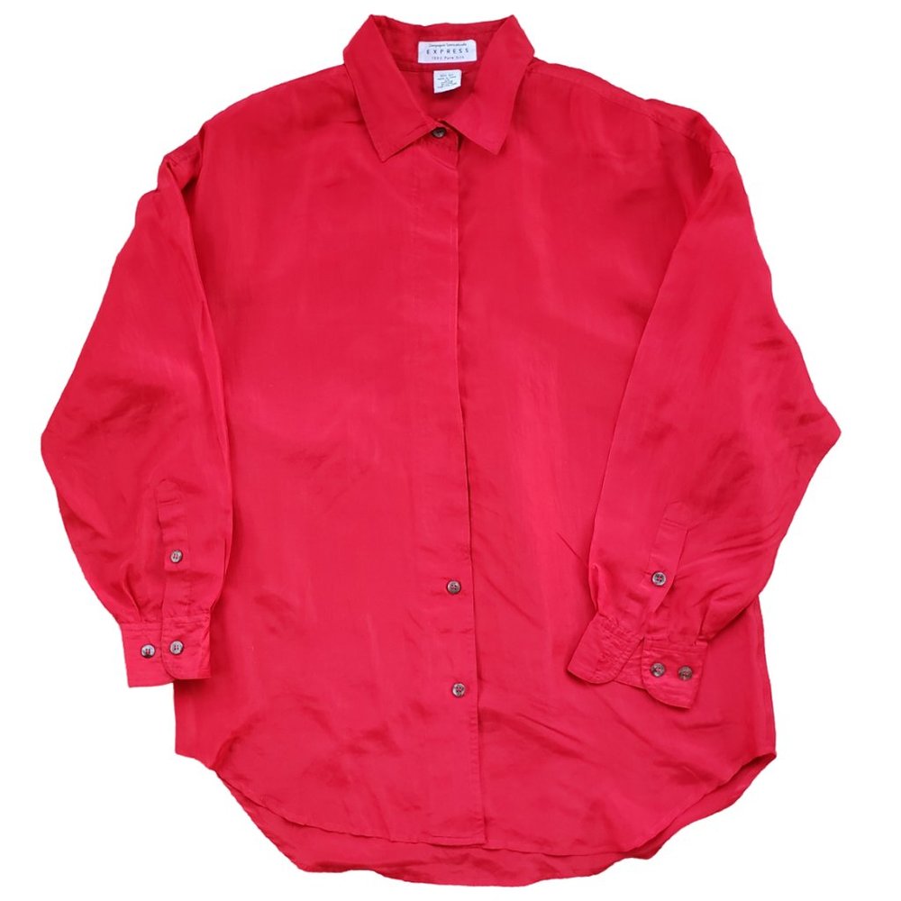 VINTAGE 80s Red Silk Blouse XS Express